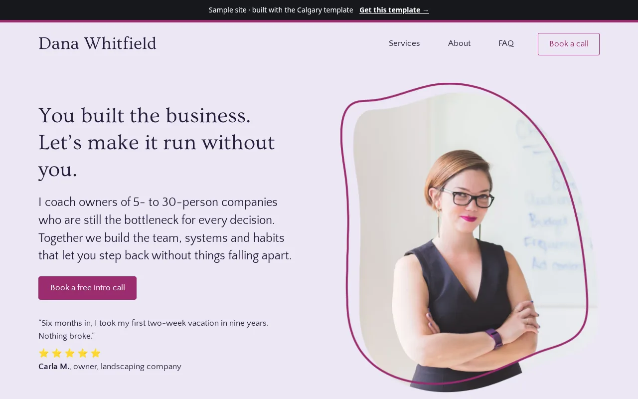 Business coach sample site built with the Calgary template