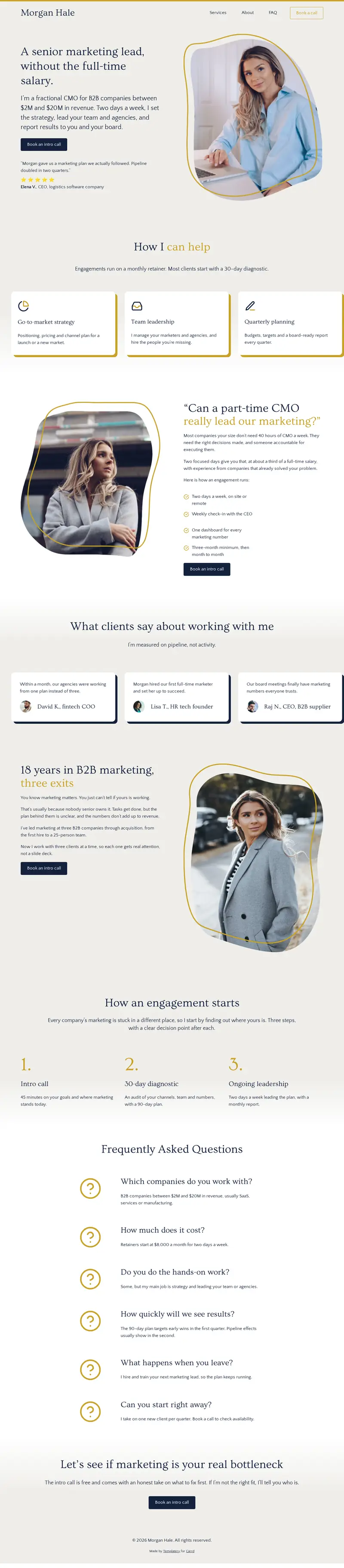 Full page of the Fractional CMO sample site built with Calgary