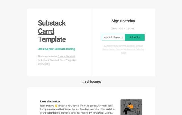 Substack Newsletter Carrd Template